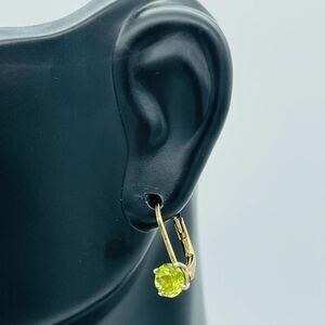 Emerald Princess Cut Stone Sterling Silver Over Gold Plated Leverback Earrings